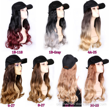 Women Cap Wig Color Long Straight Hair Curly One-piece Baseball Hat Wigs Cosplay Party  Blonde Wig Hat